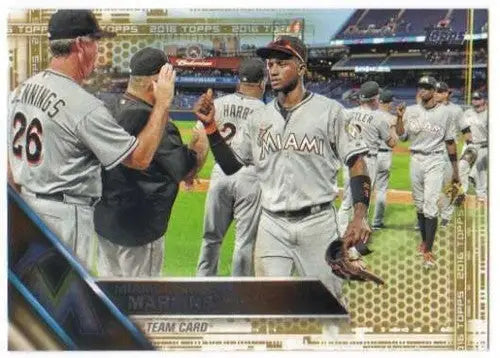 Baseball card from 2016 Topps Gold Miami Marlins with original gloss NM-MT
