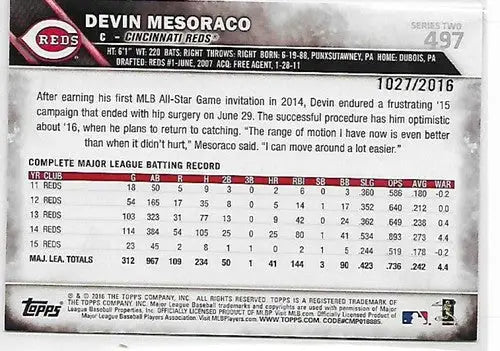 Devin Mesoraco Baseball Card from 2016 Topps Gold with Original Gloss NM-MT