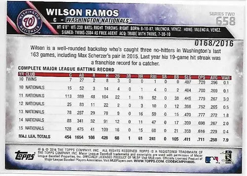 2016 Topps Gold #658 Wilson Ramos NM-MT 0168/2016 Nationals ID:3285 - Baseball Card Single