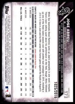 2016 Topps - Gold Jose Abreu 173 /2016 Chicago White Sox Baseball NM - Baseball Card Single