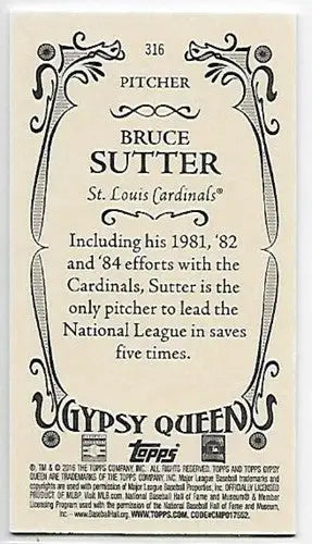 2016 Topps Gypsy Queen Mini Foil #316 Bruce Sutter NM-MT Cardinals ID:12045 - Baseball Card Single
