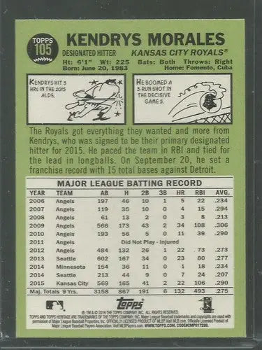 2016 Topps Heritage #105 Kendrys Morales NM-MT Royals - Baseball Card Single