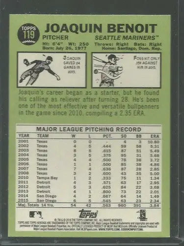 2016 Topps Heritage #119 Joaquin Benoit NM-MT Mariners - Baseball Card Single