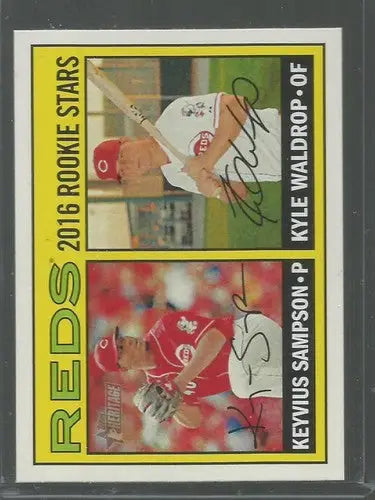 Signed baseball card from 2016 Topps Heritage featuring Kyle Waldrop with original gloss