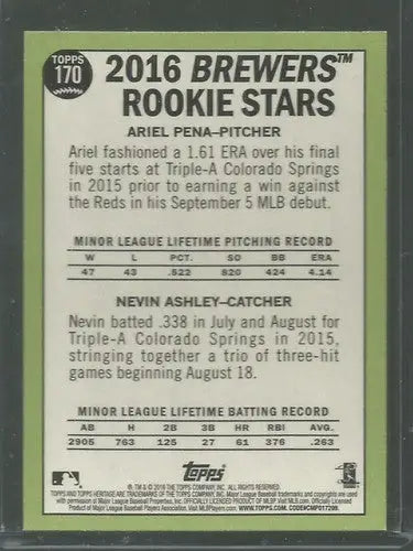 2016 Topps Heritage #170 Ariel Pena/Nevin Ashley NM-MT RC Rookie Brewers - Baseball Card Single