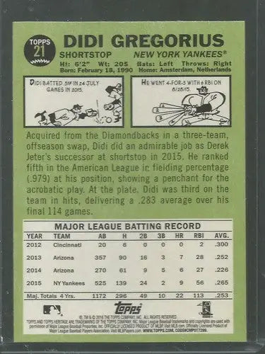 2016 Topps Heritage #21 Didi Gregorius NM-MT Yankees - Baseball Card Single