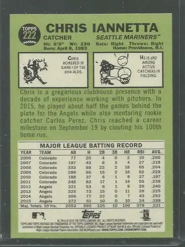 2016 Topps Heritage #222 Chris Iannetta NM-MT Mariners - Baseball Card Single