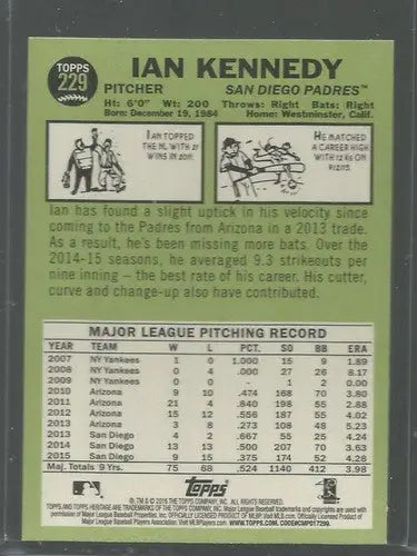 2016 Topps Heritage Ian Kennedy baseball card with original gloss Padres NM-MT