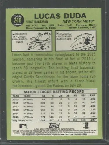 2016 Topps Heritage Lucas Duda baseball card with original gloss featuring Mets player