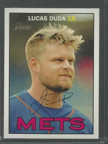 2016 Topps Heritage Lucas Duda baseball card with original gloss Mets ID 12198
