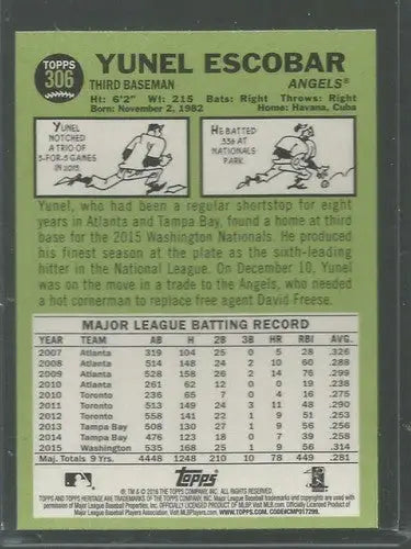 2016 Topps Heritage #306 Yunel Escobar NM-MT Angels - Baseball Card Single