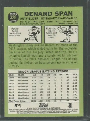 2016 Topps Heritage #328 Denard Span NM-MT Nationals - Baseball Card Single