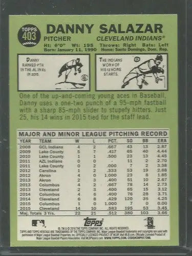 2016 Topps Heritage #403 Danny Salazar NM-MT Indians - Baseball Card Single