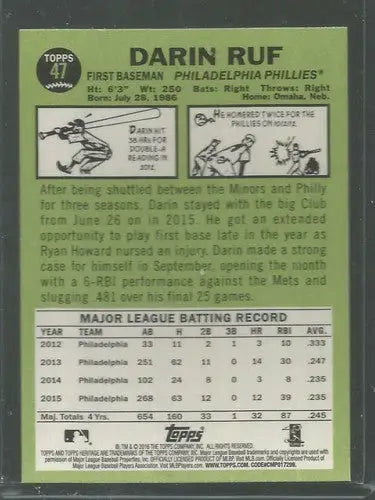 2016 Topps Heritage #47 Darin Ruf NM-MT Phillies - Baseball Card Single