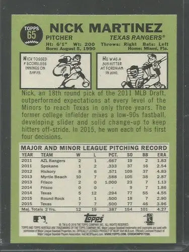 2016 Topps Heritage Nick Martinez baseball card with original gloss Rangers ID 11459