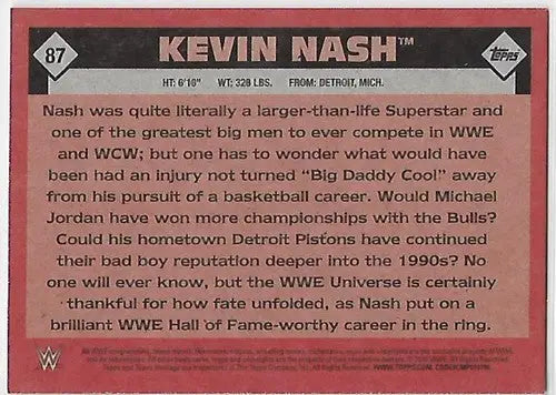 Original gloss Kevin Nash trading card back from Topps Heritage 2016 product