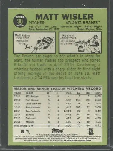 2016 Topps Heritage #98 Matt Wisler NM-MT Braves ID:33536 - Baseball Card Single