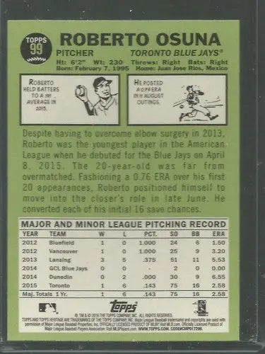 2016 Topps Heritage #99 Roberto Osuna NM-MT Blue Jays - Baseball Card Single