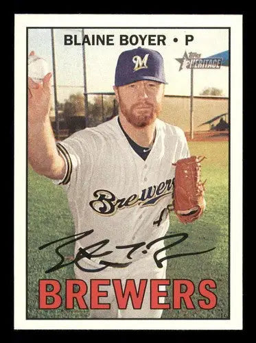Original gloss of Blaine Boyer baseball card from 2016 Topps Heritage High Number series
