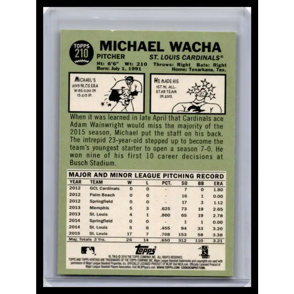 2016 Topps Heritage #THC-210 Michael Wacha NM-MT St. Louis Cardinals Baseball Card - Baseball Card Single