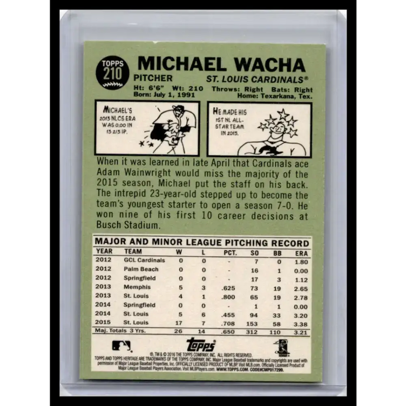 2016 Topps Heritage #THC-210 Michael Wacha NM-MT St. Louis Cardinals Baseball Card - Baseball Card Single