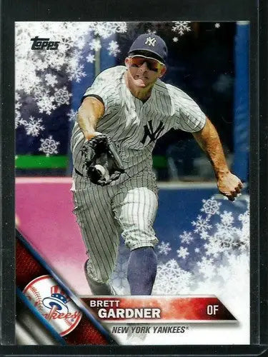 Original gloss Brett Gardner baseball card from 2016 Topps Holiday series featuring Yankees