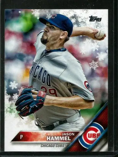 Original gloss 2016 Topps Holiday HMW103 Jason Hammel baseball card featuring Cubs