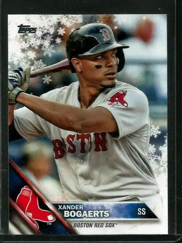 2016 Topps Holiday HMW104 Xander Bogaerts baseball card featuring Red Sox player
