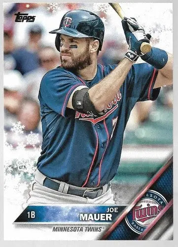 Baseball trading card featuring Joe Mauer from 2016 Topps Holiday HMW107 Joe Mauer Twins