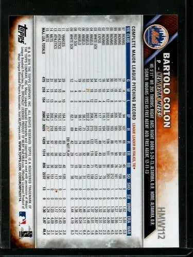2016 Topps Holiday #HMW112 Bartolo Colon NM-MT Mets ID:2672 - Baseball Card Single