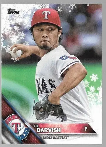 Original gloss 2016 Topps Holiday HMW114 Yu Darvish Rangers baseball card image