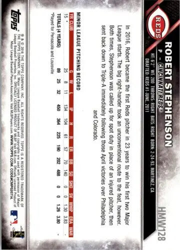 Original gloss Robert Stephenson baseball card from Topps Holiday 2016 rookie Reds