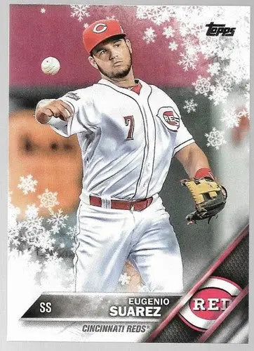 2016 Topps Holiday HMW130 Eugenio Suarez Reds baseball card NM-MT angle