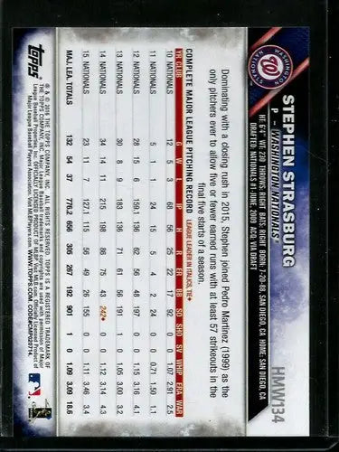 2016 Topps Holiday #HMW134 Stephen Strasburg NM-MT Nationals - Baseball Card Single