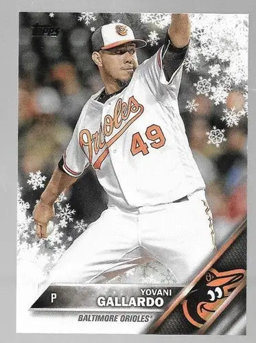 Baseball card featuring Yovani Gallardo from 2016 Topps Holiday HMW140 NM-MT Orioles