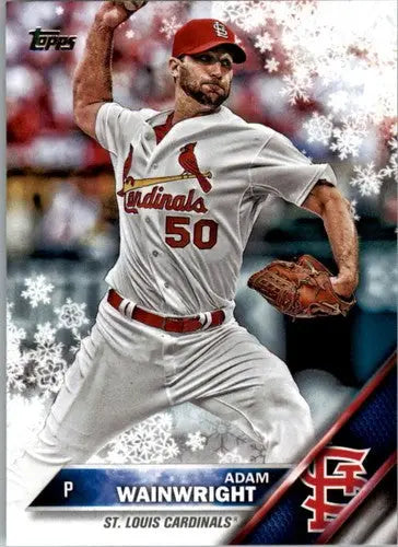 Original gloss 2016 Topps Holiday HMW144 Erick Aybar baseball card featuring Adam Wainwright