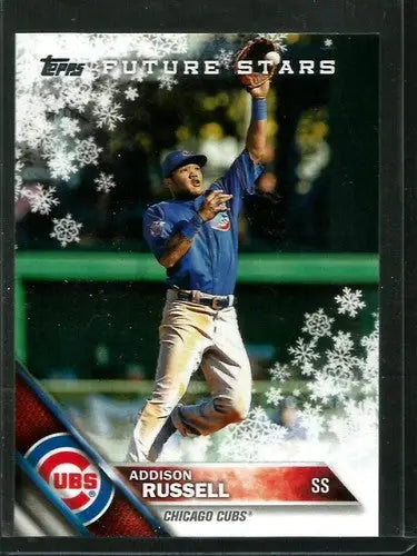 Addison Russell baseball card from 2016 Topps Holiday with original gloss and Cubs logo
