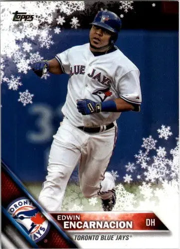 Baseball card featuring Edwin Encarnacion from 2016 Topps Holiday #HMW158 Blue Jays