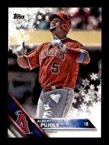 2016 Topps Holiday Albert Pujols trading card with snowflake design and original gloss