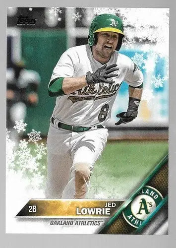 Original gloss 2016 Topps Holiday HMW169 Jed Lowrie baseball card Athletics NM-MT