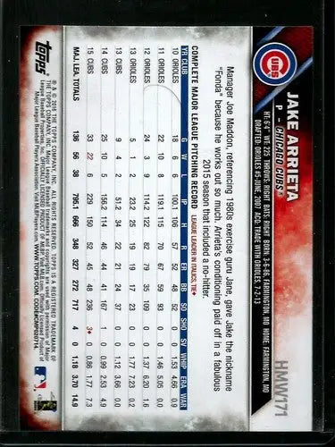 2016 Topps Holiday HMW171 Jake Arrieta baseball card with original gloss Cubs ID 2730