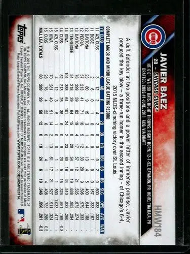 Original gloss 2016 Topps Holiday HMW184 Javier Baez Cubs Future Star baseball card