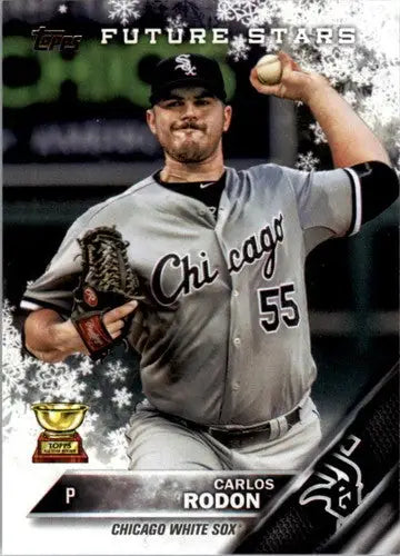 Original gloss 2016 Topps Holiday HMW185 Carlos Rodon baseball card with White Sox logo