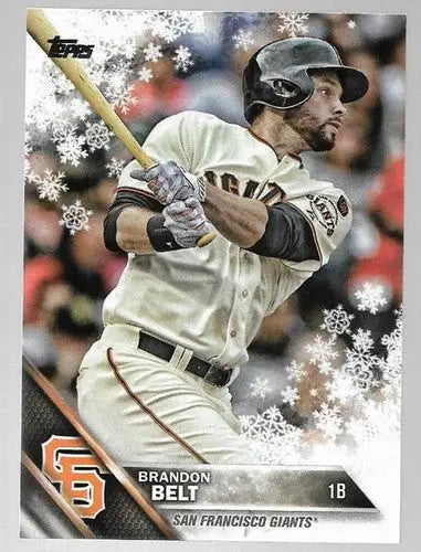 Original gloss 2016 Topps Holiday HMW189 Brandon Belt Giants baseball card image