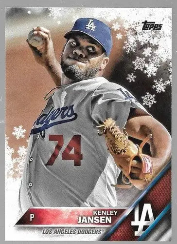 Original gloss 2016 Topps Holiday HMW196 Kenley Jansen Dodgers baseball card