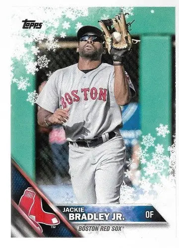 Original gloss of 2016 Topps Holiday HMW28 Jackie Bradley Jr. Boston Red Sox card