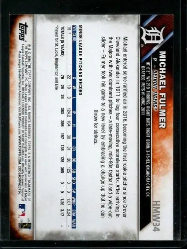 2016 Topps Holiday HMW34 Michael Fulmer rookie baseball trading card Tigers