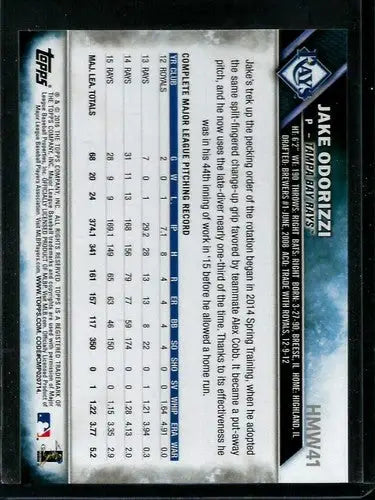 Baseball trading card HMW41 Jake Odorizzi Topps Holiday Rays Future Star