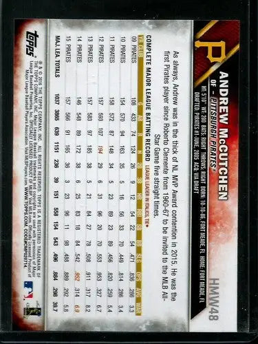 2016 Topps Holiday HMW48 Andrew McCutchen Pirates baseball card, NM-MT condition