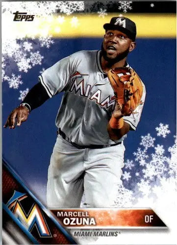 Marcell Ozuna baseball card from 2016 Topps Holiday with original gloss, Marlins card